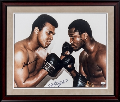 Muhammad Ali and Joe Frazier Dual Signed Framed Photograph (PSA/DNA)